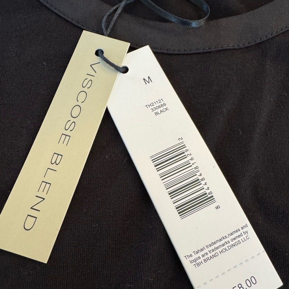 NWT Tahari Black Puff Sleeve Tee Dual Fabric Viscose Blend / medium - Picture 8 of 10